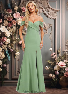 Tianna Trumpet/Mermaid Off the Shoulder V-Neck Floor-Length Chiffon Bridesmaid Dress XXCP0025810