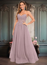 Load image into Gallery viewer, Mariela Ball-Gown/Princess V-Neck Floor-Length Tulle Prom Dresses With Sequins Appliques Lace XXCP0025837