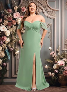 Tianna Trumpet/Mermaid Off the Shoulder V-Neck Floor-Length Chiffon Bridesmaid Dress XXCP0025810