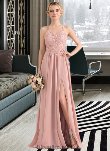 Eileen A-Line Sweetheart Floor-Length Chiffon Lace Bridesmaid Dress With Split Front XXCP0013068