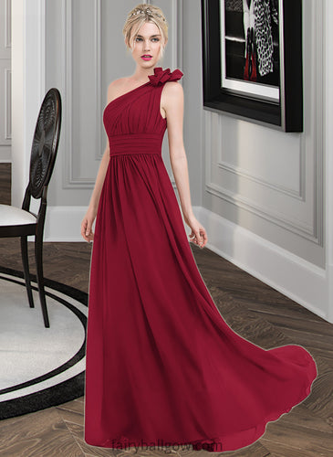 Jamie A-Line One-Shoulder Floor-Length Chiffon Bridesmaid Dress With Ruffle Flower(s) XXCP0013069