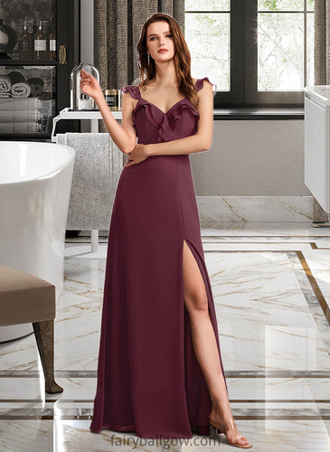 Quintina A-Line V-neck Floor-Length Bridesmaid Dress With Split Front XXCP0013083