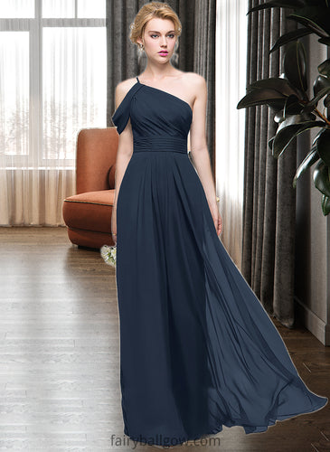 Destinee A-line One Shoulder Floor-Length Chiffon Bridesmaid Dress With Ruffle XXCP0013091