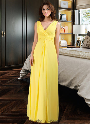 Ruby A-Line V-neck Wrapped Bodice Floor-length Chiffon Bridesmaid Dress XXCP0013093