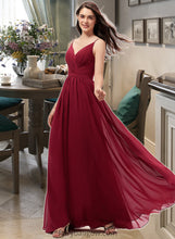 Load image into Gallery viewer, Jaslene A-Line V-neck Floor-Length Chiffon Bridesmaid Dress With Ruffle Lace XXCP0013098