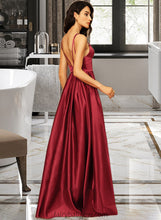 Load image into Gallery viewer, Sydney A-Line V-neck Floor-Length Satin Bridesmaid Dress With Split Front Pockets XXCP0013100