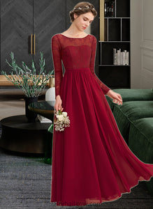 Willa A-Line Scoop Neck Floor-Length Chiffon Lace Bridesmaid Dress XXCP0013103