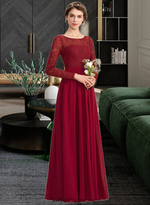 Willa A-Line Scoop Neck Floor-Length Chiffon Lace Bridesmaid Dress XXCP0013103