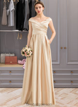 Load image into Gallery viewer, Brittany A-Line Off-the-Shoulder Floor-Length Satin Bridesmaid Dress With Ruffle Pockets XXCP0013104