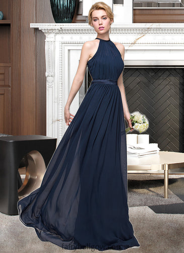 Dominique A-Line/Princess Scoop Neck Floor-Length Chiffon Bridesmaid Dress With Ruffle XXCP0013105