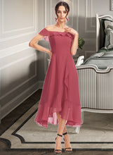 Load image into Gallery viewer, Tina A-Line Off-the-Shoulder Tea-Length Bridesmaid Dress With Cascading Ruffles XXCP0013110