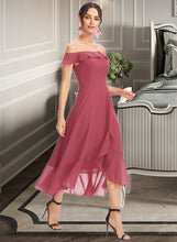 Load image into Gallery viewer, Tina A-Line Off-the-Shoulder Tea-Length Bridesmaid Dress With Cascading Ruffles XXCP0013110