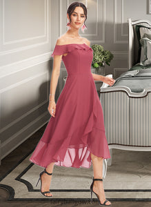 Tina A-Line Off-the-Shoulder Tea-Length Bridesmaid Dress With Cascading Ruffles XXCP0013110