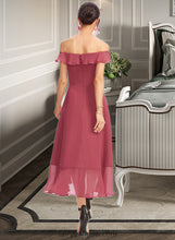 Load image into Gallery viewer, Tina A-Line Off-the-Shoulder Tea-Length Bridesmaid Dress With Cascading Ruffles XXCP0013110