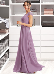 Jemima A-Line V-neck Floor-Length Bridesmaid Dress With Lace XXCP0013111