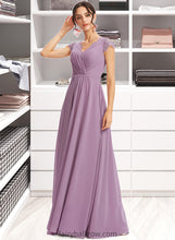 Load image into Gallery viewer, Jemima A-Line V-neck Floor-Length Bridesmaid Dress With Lace XXCP0013111