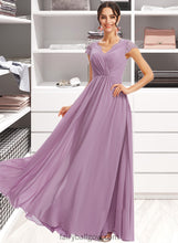 Load image into Gallery viewer, Jemima A-Line V-neck Floor-Length Bridesmaid Dress With Lace XXCP0013111