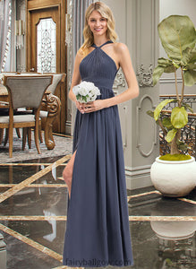 Kathy A-Line V-neck Floor-Length Chiffon Bridesmaid Dress With Ruffle Split Front XXCP0013112