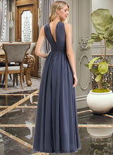 Load image into Gallery viewer, Kathy A-Line V-neck Floor-Length Chiffon Bridesmaid Dress With Ruffle Split Front XXCP0013112