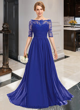 Load image into Gallery viewer, Alissa A-line Off the Shoulder Floor-Length Chiffon Lace Bridesmaid Dress With Ruffle XXCP0013113