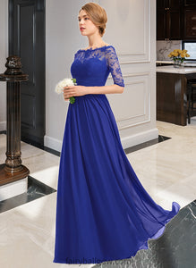 Alissa A-line Off the Shoulder Floor-Length Chiffon Lace Bridesmaid Dress With Ruffle XXCP0013113