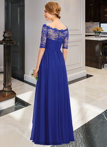 Alissa A-line Off the Shoulder Floor-Length Chiffon Lace Bridesmaid Dress With Ruffle XXCP0013113