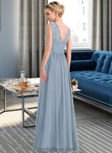 Load image into Gallery viewer, Valerie A-Line Scoop Neck Floor-Length Chiffon Lace Bridesmaid Dress With Split Front XXCP0013114