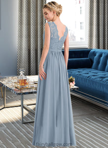 Valerie A-Line Scoop Neck Floor-Length Chiffon Lace Bridesmaid Dress With Split Front XXCP0013114