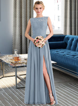 Load image into Gallery viewer, Valerie A-Line Scoop Neck Floor-Length Chiffon Lace Bridesmaid Dress With Split Front XXCP0013114