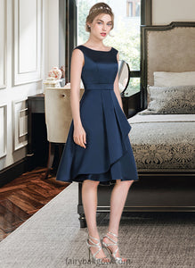 Stephany A-Line Scoop Neck Knee-Length Satin Bridesmaid Dress With Cascading Ruffles XXCP0013115