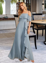 Load image into Gallery viewer, Joanna A-Line Off-the-Shoulder Floor-Length Bridesmaid Dress With Ruffle Split Front XXCP0013116