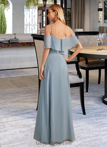 Joanna A-Line Off-the-Shoulder Floor-Length Bridesmaid Dress With Ruffle Split Front XXCP0013116