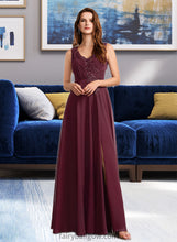 Load image into Gallery viewer, Nathalia A-Line V-neck Floor-Length Bridesmaid Dress With Lace XXCP0013117