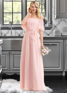 Mia A-Line Off-the-Shoulder Floor-Length Chiffon Bridesmaid Dress With Bow(s) Cascading Ruffles XXCP0013121