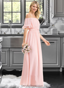 Mia A-Line Off-the-Shoulder Floor-Length Chiffon Bridesmaid Dress With Bow(s) Cascading Ruffles XXCP0013121