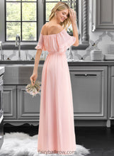 Load image into Gallery viewer, Mia A-Line Off-the-Shoulder Floor-Length Chiffon Bridesmaid Dress With Bow(s) Cascading Ruffles XXCP0013121