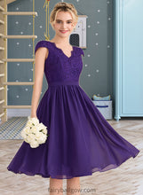 Load image into Gallery viewer, Brylee A-Line V-neck Knee-Length Chiffon Lace Bridesmaid Dress XXCP0013122