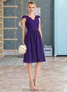 Brylee A-Line V-neck Knee-Length Chiffon Lace Bridesmaid Dress XXCP0013122