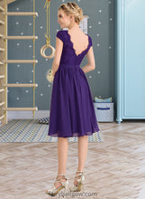 Load image into Gallery viewer, Brylee A-Line V-neck Knee-Length Chiffon Lace Bridesmaid Dress XXCP0013122