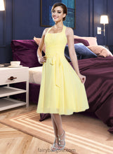 Load image into Gallery viewer, Marley Halter Empire Knee-length Chiffon Bridesmaid Dress With Ruffle Bow(s) XXCP0013124