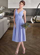 Load image into Gallery viewer, Lizeth A-Line V-neck Tea-Length Chiffon Bridesmaid Dress With Ruffle XXCP0013125