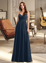 Load image into Gallery viewer, Sanaa A-Line V-neck Floor-Length Bridesmaid Dress With Lace XXCP0013127