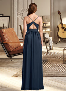 Sanaa A-Line V-neck Floor-Length Bridesmaid Dress With Lace XXCP0013127