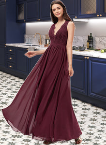 Adalyn A-Line V-neck Floor-Length Chiffon Bridesmaid Dress With Ruffle Lace XXCP0013129