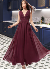 Load image into Gallery viewer, Adalyn A-Line V-neck Floor-Length Chiffon Bridesmaid Dress With Ruffle Lace XXCP0013129