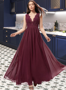 Adalyn A-Line V-neck Floor-Length Chiffon Bridesmaid Dress With Ruffle Lace XXCP0013129