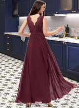 Load image into Gallery viewer, Adalyn A-Line V-neck Floor-Length Chiffon Bridesmaid Dress With Ruffle Lace XXCP0013129