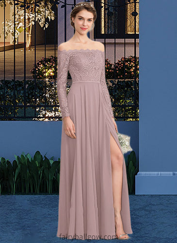 Karina A-Line Off-the-Shoulder Floor-Length Chiffon Lace Bridesmaid Dress With Split Front XXCP0013131