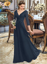 Load image into Gallery viewer, Kailee A-Line V-neck Floor-Length Chiffon Bridesmaid Dress With Ruffle Bow(s) XXCP0013132