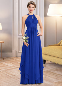 Miracle A-Line Scoop Neck Floor-Length Chiffon Bridesmaid Dress With Ruffle XXCP0013133